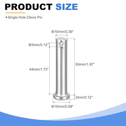 uxcell 4Pcs 3/8" x 2" Single Hole Clevis Pins, 304 Stainless Steel Flat Head Clevis Pins Hitch Pin for Trailer Latch, Mechanics Repair, Furniture Installation, Industrial Equipment - size: 3/8" x 2"