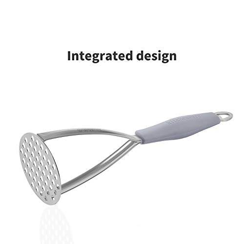 Joyoldelf Heavy Duty Stainless Steel Potato Masher, Professional Integrated Masher Kitchen Tool & Food Masher/Potato Smasher with Silicone Handle, Perfect for Bean, Vegetable, Fruits, Avocado, Meat - color: Gray