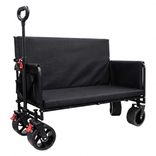 Collapsible Foldable Wagon Cart with Wheels 240L Capacity Folding Sports Wagons, 560LBS Load Large 3-in-1 Grocery Heavy Duty Carts for Sand, Beach, Camping, Fishing - color: Black