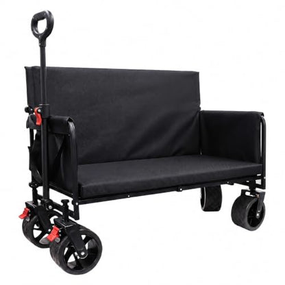 Collapsible Foldable Wagon Cart with Wheels 240L Capacity Folding Sports Wagons, 560LBS Load Large 3-in-1 Grocery Heavy Duty Carts for Sand, Beach, Camping, Fishing - color: Black