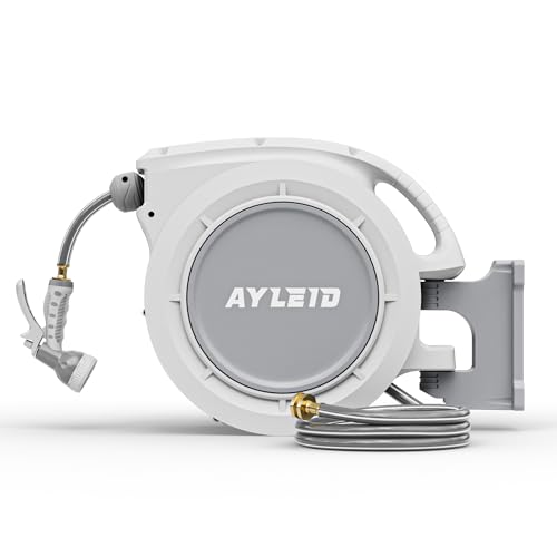 Ayleid Retractable Rubber Hybrid Garden Hose Reel, 1/2"x65ft Wall Mount - color: Light Gray, size: 1/2 65FT