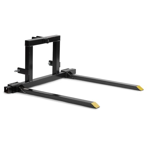 Titan Attachments 3 Point Pallet Fork Frame, Cat 1 Quick Hitch Compatible, 28"-45" Adjustable Fork Width, 1,500 LB Capacity, 3/8" Tow Hook Included