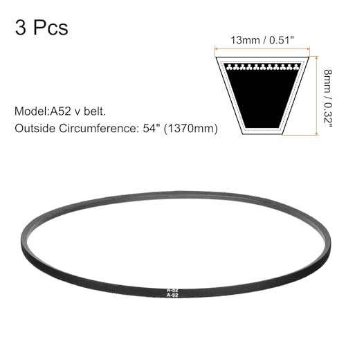 uxcell 3pcs A52 or 4L540 Classic Wrapped Rubber V-Belt, 52"(1320mm) Inside Circumference, A Profile V Belt - size: A52