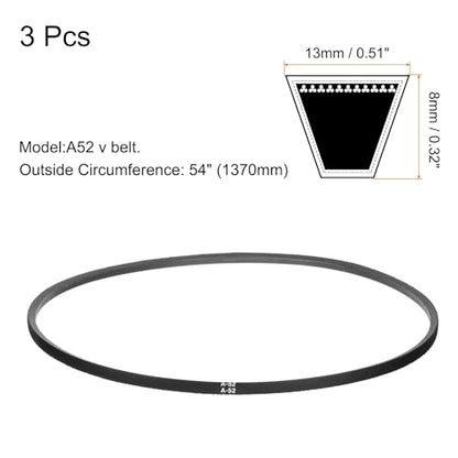 uxcell 3pcs A52 or 4L540 Classic Wrapped Rubber V-Belt, 52"(1320mm) Inside Circumference, A Profile V Belt - size: A52