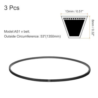 uxcell 3pcs A51 or 4L530 Classic Wrapped Rubber V-Belt, 51"(1300mm) Inside Circumference, A Profile V Belt - size: A51
