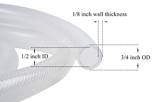 1/2" ID x 3/4" OD - 98 Ft High Pressure Braided Clear PVC Tubing Flexible Vinyl Tube, Heavy Duty Reinforced Vinyl Hose Tubing, BPA Free and Non Toxic - size: 1/2" ID x 3/4" OD, style: 98 Ft
