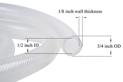 1/2" ID x 3/4" OD - 98 Ft High Pressure Braided Clear PVC Tubing Flexible Vinyl Tube, Heavy Duty Reinforced Vinyl Hose Tubing, BPA Free and Non Toxic - size: 1/2" ID x 3/4" OD, style: 98 Ft
