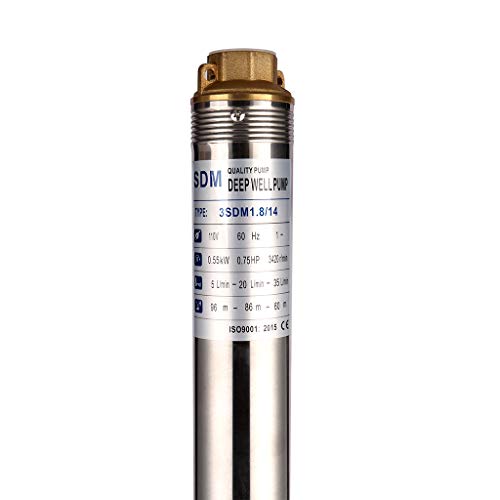 Submersible Pumps 3" OD Pipe 110V/60HZ 0.55KW 0.75HP Stainless Steel Deep Well Pumps 1" Outlet Submersible Bore Pump Deep Well Pump with Control Box for Industrial and Home Use - size: 110V 0.55KW 0.75HP 1"