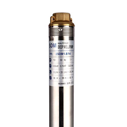 Submersible Pumps 3" OD Pipe 110V/60HZ 0.55KW 0.75HP Stainless Steel Deep Well Pumps 1" Outlet Submersible Bore Pump Deep Well Pump with Control Box for Industrial and Home Use - size: 110V 0.55KW 0.75HP 1"