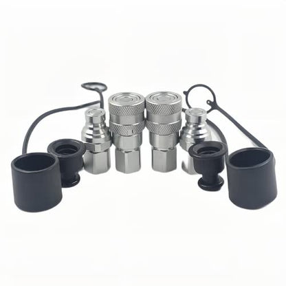 2-Sets ISO16028 1/4" Flat Face Hydraulic Quick Connect Coupling/Coupler Set W/Black Dust Cap 1/4'' NPT Thread - size: 2-Sets 1/4" NPT