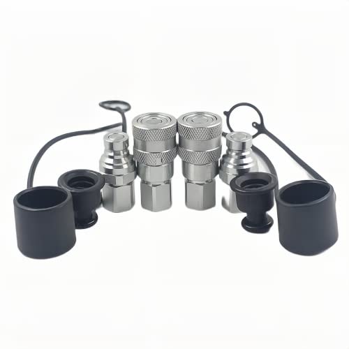 2-Sets ISO16028 1/4" Flat Face Hydraulic Quick Connect Coupling/Coupler Set W/Black Dust Cap 1/4'' NPT Thread - size: 2-Sets 1/4" NPT