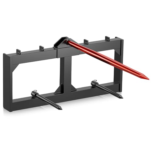 YZONA 49" Hay Spear Attachment, 3000 LBS Loading Capacity Bale Spears Frame, Heavy-Duty Skid Steer Loader Tractor Attachment with 2 Pcs 17.5" Stabilizer Spears, Quick Attach Spike Forks