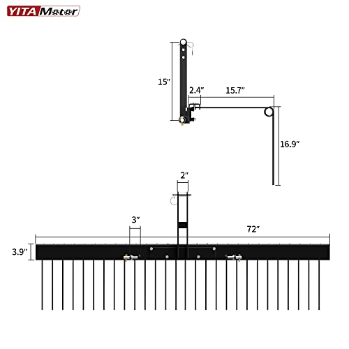 YITAMOTOR 72" Tow Behind Landscape Rake, 3 Point Pine Straw Rake for CAT 1 - size: 72 Inch - Black