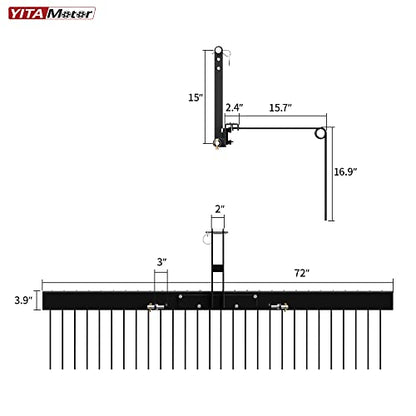 YITAMOTOR 72" Tow Behind Landscape Rake, 3 Point Pine Straw Rake for CAT 1 - size: 72 Inch - Black
