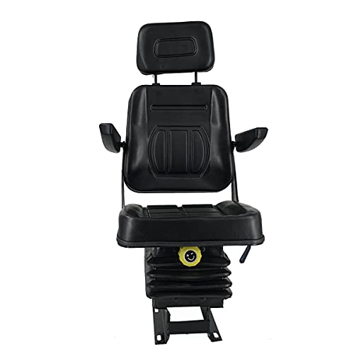 Universal Forklift Seat for Garden Lawn Mower, Komatsu Style Folding Seat Suspension Seat with Armrest and Spring Suspention Base for Mini Digger Forklift Excavator & Skid Loader, Black - size: Black Seat with Suspension Base & Armrest