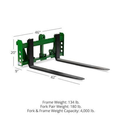 Titan Attachments Economy Series Global Euro Pallet Fork Frame Fits John Deere Tractors, Rated 4,000 LB, Receiver Hitch for Lightweight Towing (Pallet Fork Length: Frame + 42" Blades) - size: Pallet Fork Length: Frame + 42" Blades