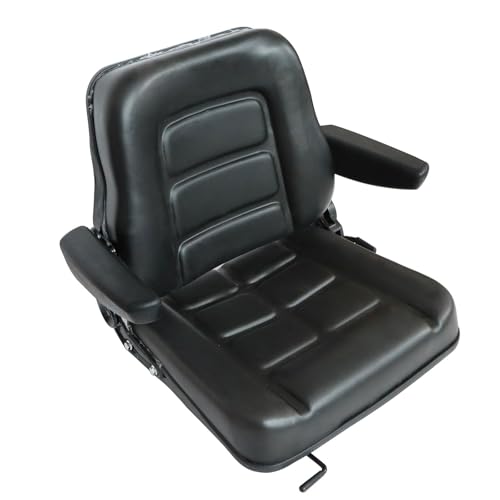 SecosAutoparts Universal Lawn Mower Tractor Seat Forklift Seat Digger Seat With Armrest Backrest Adjustable Waterproof