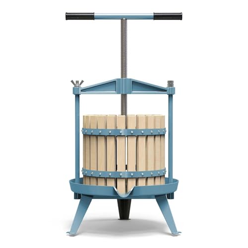 SQUEEZE master Fruit Wine Cider Press - Solid Wood Basket- 3.17 Gallon/12L-T Handle Bar-More Stable-Vintage traditional juicer,Apple Grape Fruit press for Juice Maker-1 free filter bag included(Red) - color: Blue, size: 3.17 Gallons