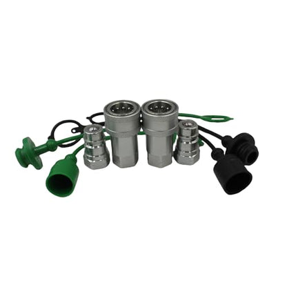 2-Set 1/2" Ag ISO5675 Carbon Steel Hydraulic Quick Disconnect Coupling Ball Valve，Pioneer Type with Black and Green Colour Dust Cap - size: 1/2"NPT-Ball(Black and Green)