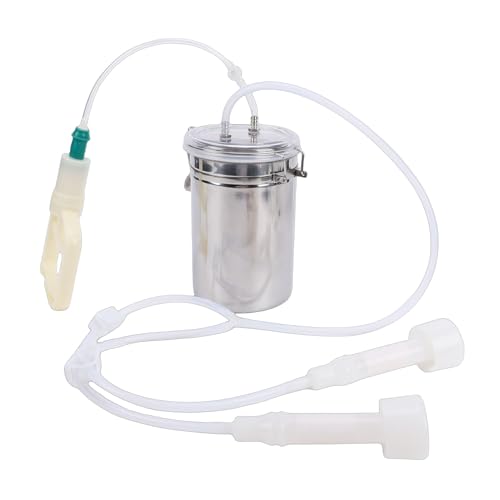 Manual Milking Machine, 2000ML Stainless Steel Bottle Milking Kit, Automatic Goat Cow Pulsation Vacuum Milker, Portable Cow Hand Vacuum Pump for Milk Plant Farm