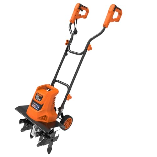 GARCARE 15A Corded Tiller Cultivator – 18" Width, 6 Steel Tines Rototiller