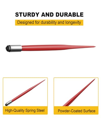 49" Hay Spear, 4500lbs Capacity Bale Spear with 2 Pcs 17" Stabilizer Spears - size: bale spear with stabilizer spear & sleeve