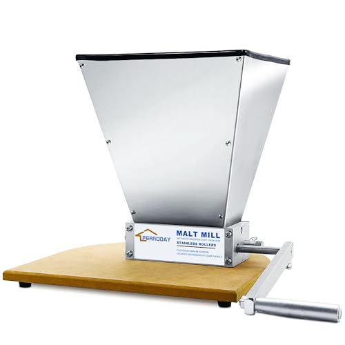 FERRODAY Malted Grain Mill for Grain Malt Barley, 2 Roller Stainless Steel - size: Wooden base plate