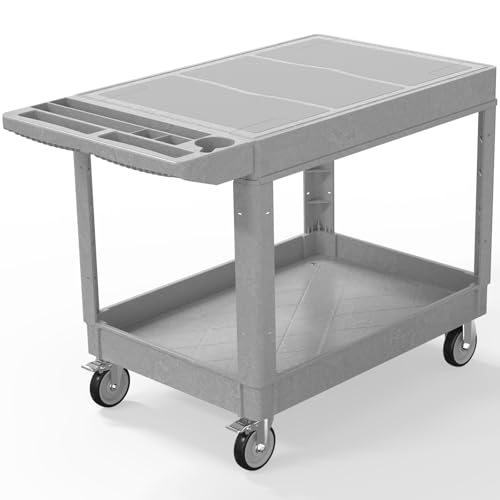 Plastic Utility Cart on Wheels, Large Flat Top Rolling Service Cart-Gray - color: Gray, size: 46 x 25 Inch