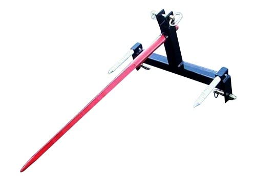 Category 1 Tractor 3 Point Attachment with 43" Hay Bale Spear and 2 Stabilizer spikes, Convertible to Category 2