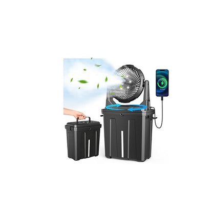 Ausic 2026 Upgraded 10″ 9L Oscillating Portable Misting Fan With Light, [Max 55Hrs] Golf Cart Mister Fan for Outside Patios, Outdoor Rechargeable Battery Operated Water Cool Fan-3 Spray Misters - color: Black