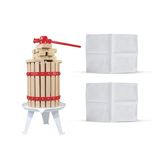 1.6 Gallon Fruit Wine Press with 2 Pack Filter Bag - 100% Nature Apple&Grape&Berries Crusher Manual Juice Maker for Kitchen, Solid Wood Basket with 6 Blocks Cider Heavy Duty Wine Making Press