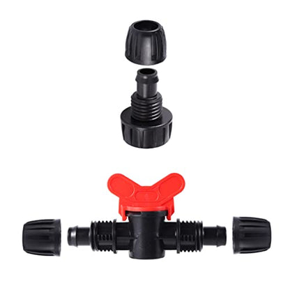 20 Pcs 1/2 inch Irrigation Tubing Fittings Barbed Locked Connectors | 2 US Standard 3/4" to 1/2" Faucet Adapters,1 Switch Valve,For (1/2" ID x0.6-0.63" OD) 16mm Drip Tubing - size: 1/2 inch Irrigation Fittings kit - B