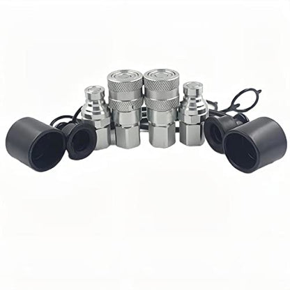 2-Sets ISO16028 1/4" Flat Face Hydraulic Quick Connect Coupling/Coupler Set W/Black Dust Cap 1/4'' NPT Thread - size: 2-Sets 1/4" NPT