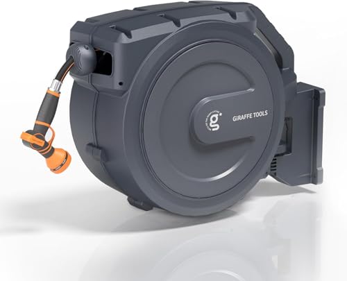 Giraffe Tools Retractable Garden Hose Reel 5/8" 62FT Auto Rewind Wall Mount - size: 5/8''62ft