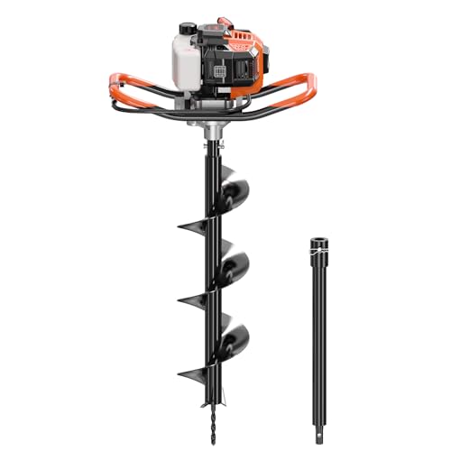 WORKIT 43CC Post Hole Digger, Auger Post Hole Digger Easy Start, 2-Cycle Xtreme Engine, Gas Powered Earth Auger with 8" Auger Drill Bit, 20" Extension Rods, EPA Certification, for Farmland, Garden - size: 43cc+bit(8")+Ext(20")