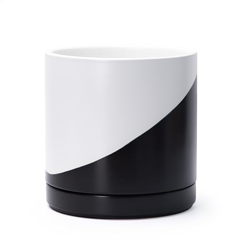 D'vine Dev 8.2 Inch Ceramic Planter Pot, Black White Diagonal, 94-O-D-K - color: Oblique Monochrome Black & White, size: Medium