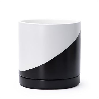 D'vine Dev 8.2 Inch Ceramic Planter Pot, Black White Diagonal, 94-O-D-K - color: Oblique Monochrome Black & White, size: Medium