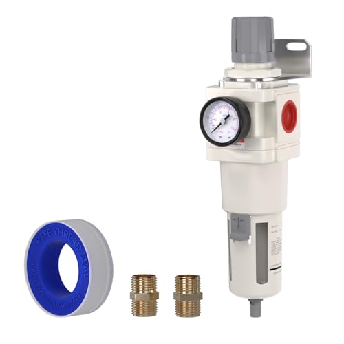 1"NPT Air Filter Regulator Combo Piggyback,5 Micron Brass Element, Semi-Auto Drain,Air Pressure Regulator AW5000-10,0-150 psi Gauge - size: 1"NPT, style: Semi-Auto Drain