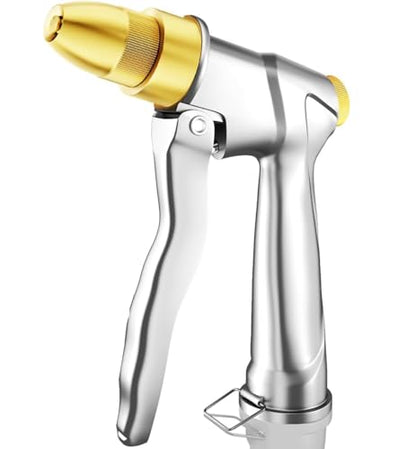 ESOW Heavy Duty Metal Garden Hose Nozzle, High Pressure Water Hose Nozzle with 4 Spray Patterns Rotating, Ideal for Outdoor Lawn & Garden Watering, Car & Pet Washing, Silver - color: Silver