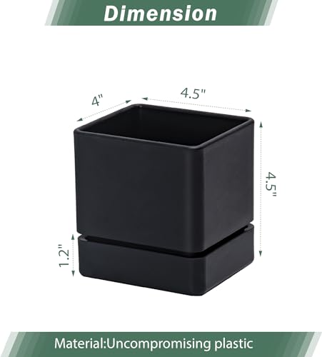 D'vine Dev Plastic Herb Planter Pot, 4 in, Black, 76-Y-B1-1 - color: Black, size: 4 Inch x 4.5 Inch