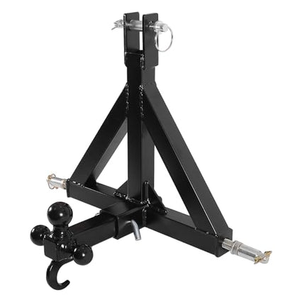 3 Point Trailer Hitch with 2" Receiver and Towing Hook - Heavy Duty Drawbar Adapter for 3 Pt Farm Equipment and Subcompact Trailers, Compatible with Kubota, Yanmar, Kioti, and Cat Tractors