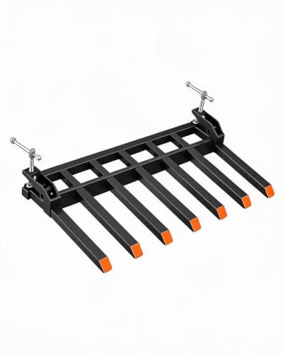 58" Heavy Duty Clamp-On Pallet Forks for Tractor Loader Bucket | 6 Forks, 4000 lbs Capacity, Compatible with Skid Steer Attachments, Agricultural Machinery Accessory