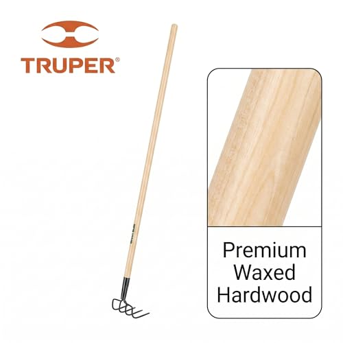 Truper GreenBuilt 4-Tine Welded Cultivator, 48-Inch Premium Waxed Hardwood Handle, Heavy-Duty Soil Aerating and Weeding Tool (Model 30029 / CUL-PE) - size: 48-Inch, style: Wood Handle