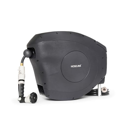 HOSELINK Classic Charcoal 50ft Hi-Flow Automatic Retractable Hi-Flow Garden Hose Reel, 9/16”, UV-Stabilized Kink-Free Hose, Wall Mounted Complete Watering Solution for Backyard, Garden & Outdoor - size: 50ft 9/16" Hi-Flow