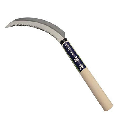 KEYI Grass Sickle, Hand held Sickle Tool with Wooden Handle, Light Serration, 6.5-Inch Stainless Steel Blade