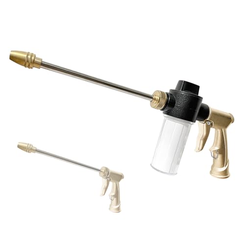 High Pressure Hose Nozzle with Soap Dispenser, Metal Foam Sprayer - color: Brass