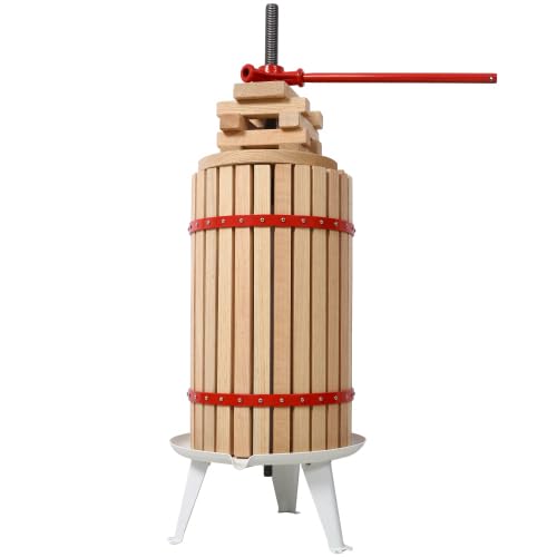 Fruit Wine Press - Apple&Grape&Berries Crusher Manual Juice Maker for Kitchen, Solid Wood Basket with 8 Blocks Cider Heavy Duty Wine Making Press (7.9 Gallon)