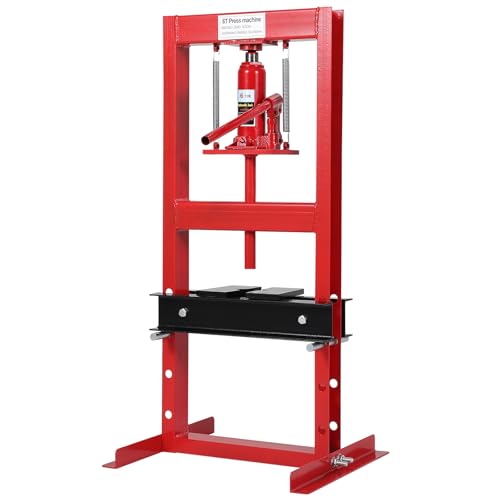 GarveeTech 6 Ton Hydraulic Shop Press, H-Frame, 4-Hold Adjustable Height, with Movable Plates and Dust Cover, for Garage or Professional Users, Red - color: Red