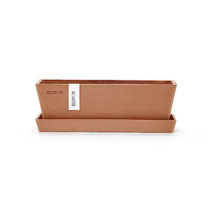 Ecopots Bruges Rectangular Flower Planter w/Saucer, Terracotta Color, 10" - color: Terracotta