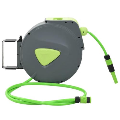 Automatic Retractable Water Hose Reel, Wall Mounted Garden Hose Reel with 65.6' Outlet and 6.6' Inlet Hose, 1/2 Inch PVC Hose for Irrigation, Vehicle Cleaning, Green - color: Green